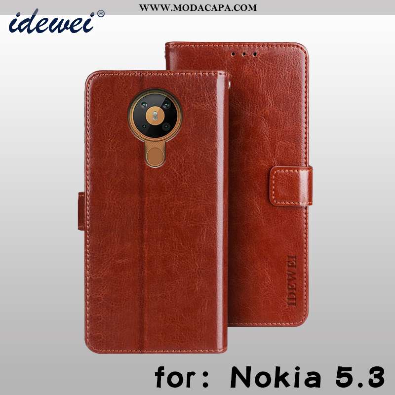 Capas Nokia 5.3 Carteira Protetoras Cases Telemóvel Marrom Cover Baratas
