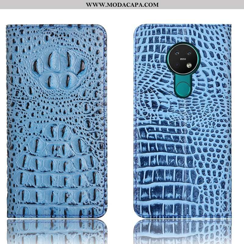 Capas Nokia 6.2 Couro Genuíno Completa Cover Antiqueda Azul Telemóvel Protetoras Venda