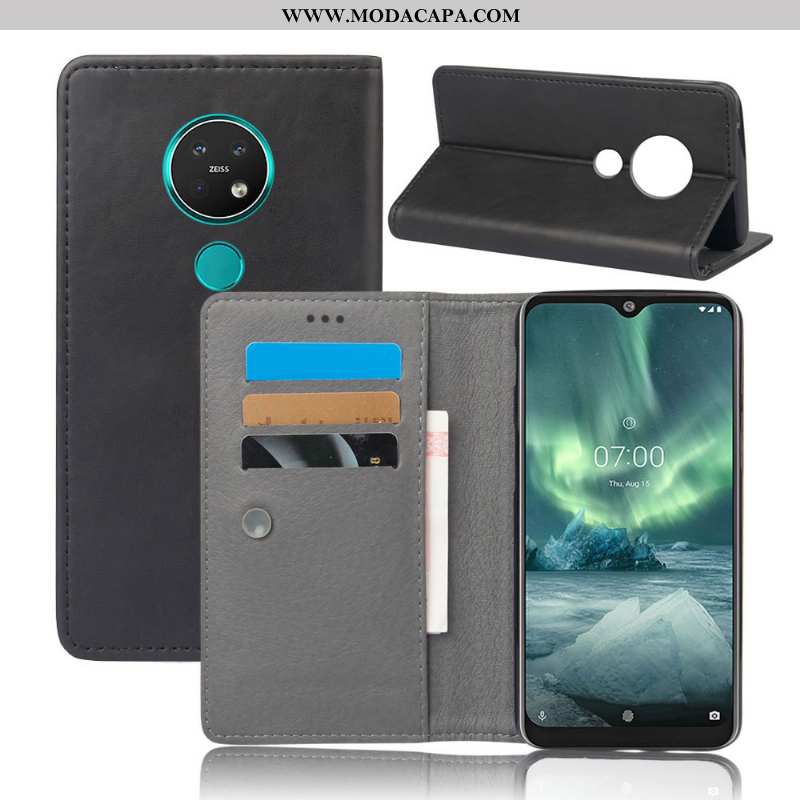 Capas Nokia 6.2 Couro Azul Escuro Telemóvel Protetoras Cases Completa Baratos