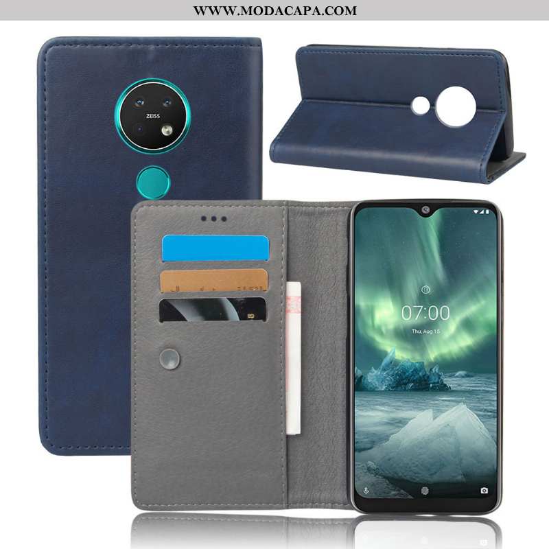 Capas Nokia 6.2 Couro Azul Escuro Telemóvel Protetoras Cases Completa Baratos