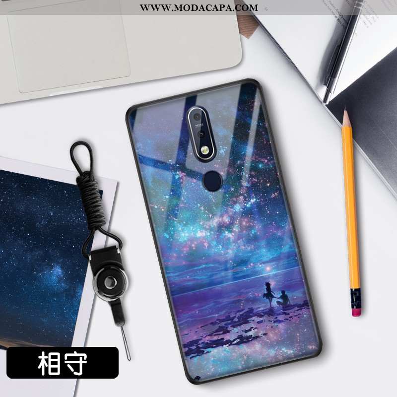 Capas Nokia 7.1 Protetoras Estrelado Vermelho Azul Malha Tendencia Telemóvel Baratas