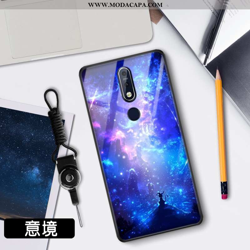 Capas Nokia 7.1 Protetoras Estrelado Vermelho Azul Malha Tendencia Telemóvel Baratas