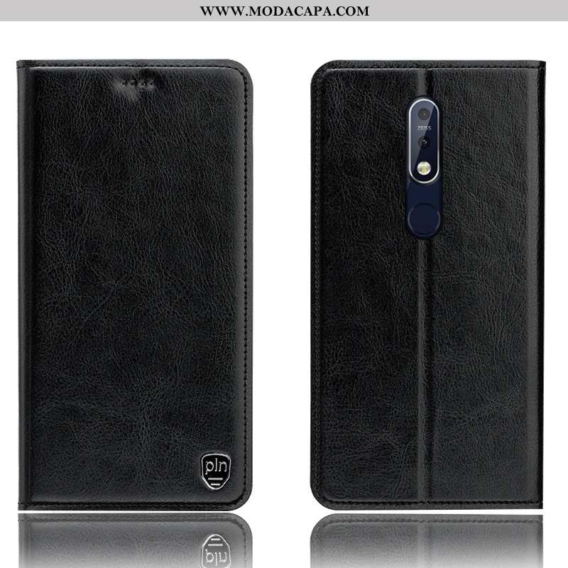 Capa Nokia 7.1 Protetoras Cover Cases Azul Escuro Couro Genuíno Telemóvel Capas Baratas