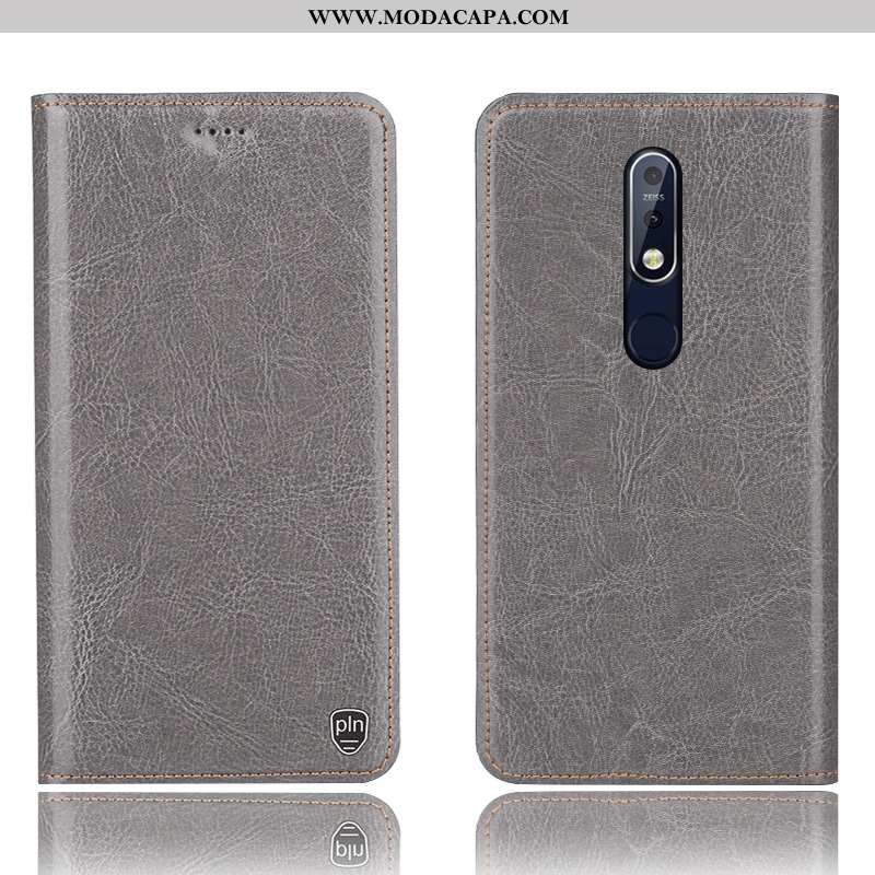 Capa Nokia 7.1 Protetoras Cover Cases Azul Escuro Couro Genuíno Telemóvel Capas Baratas