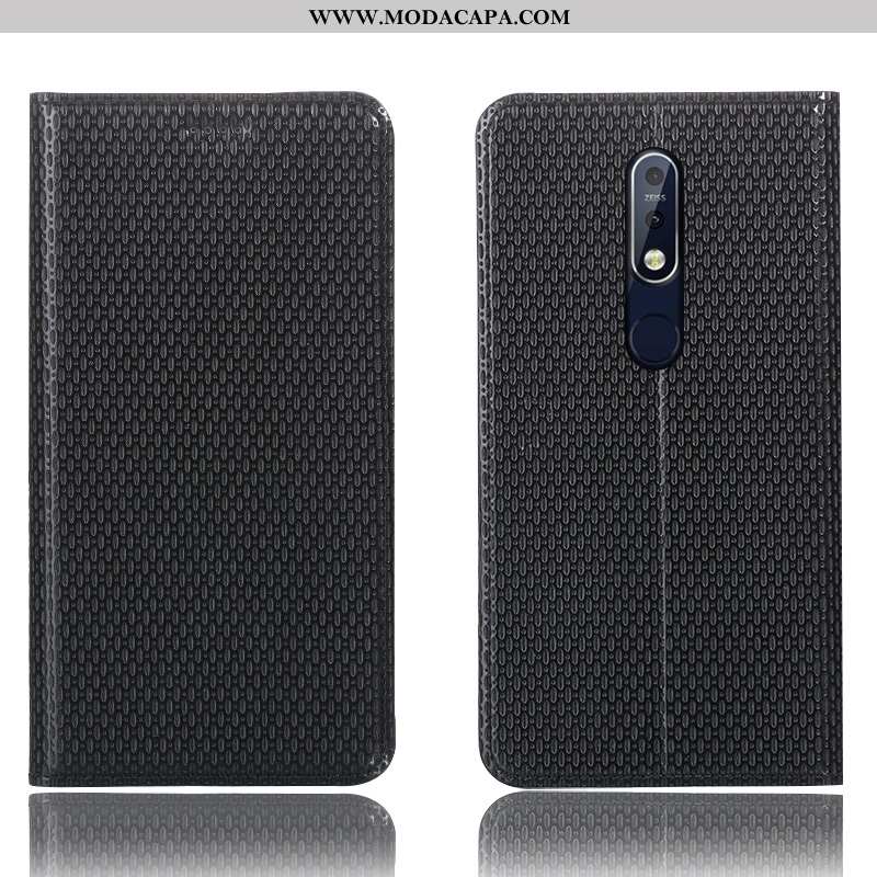 Capa Nokia 7.1 Couro Legitimo Preto Protetoras Completa Telemóvel Cases Antiqueda Promoção