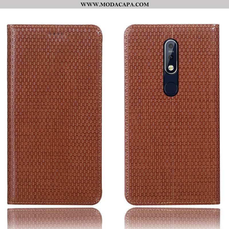 Capa Nokia 7.1 Couro Legitimo Preto Protetoras Completa Telemóvel Cases Antiqueda Promoção