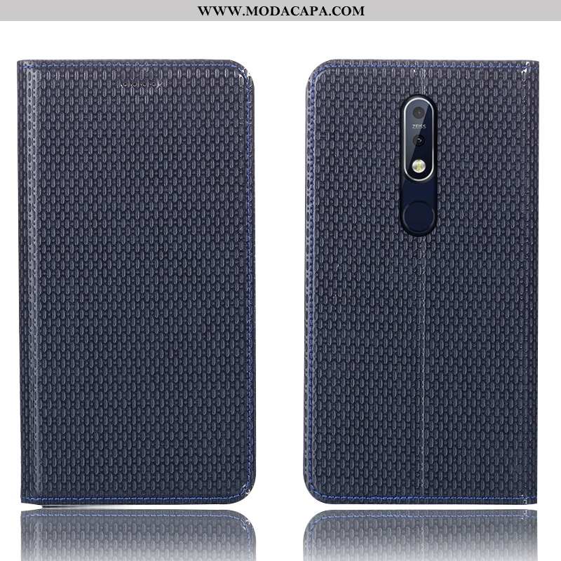 Capa Nokia 7.1 Couro Legitimo Preto Protetoras Completa Telemóvel Cases Antiqueda Promoção