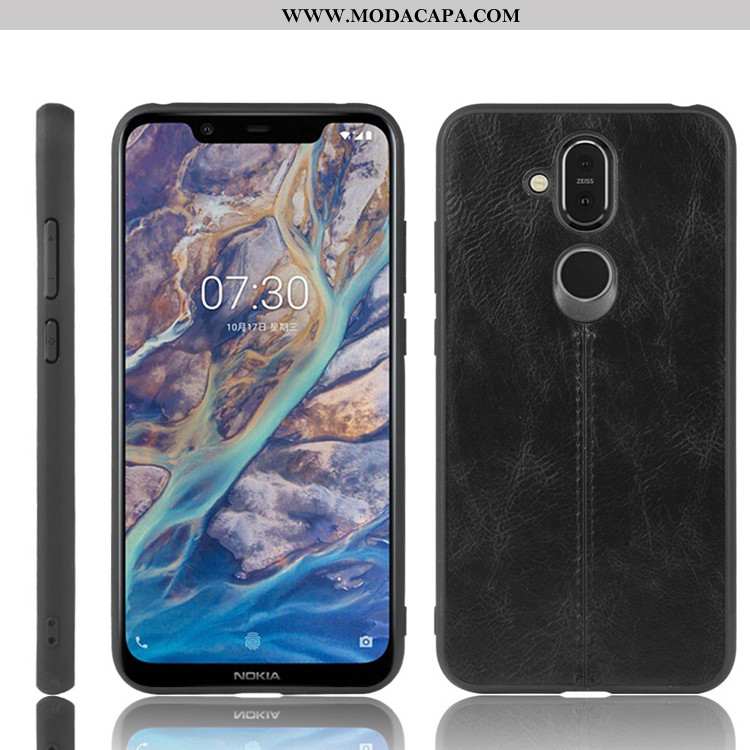 Capas Nokia 8.1 Couro Protetoras Completa Telemóvel Resistente Preto Cases Online