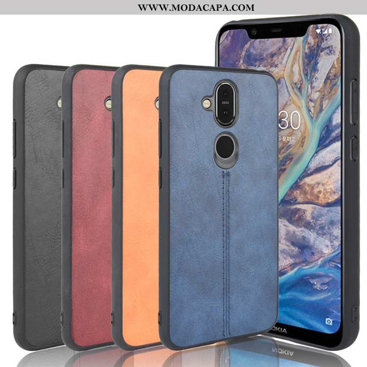 Capas Nokia 8.1 Couro Protetoras Completa Telemóvel Resistente Preto Cases Online