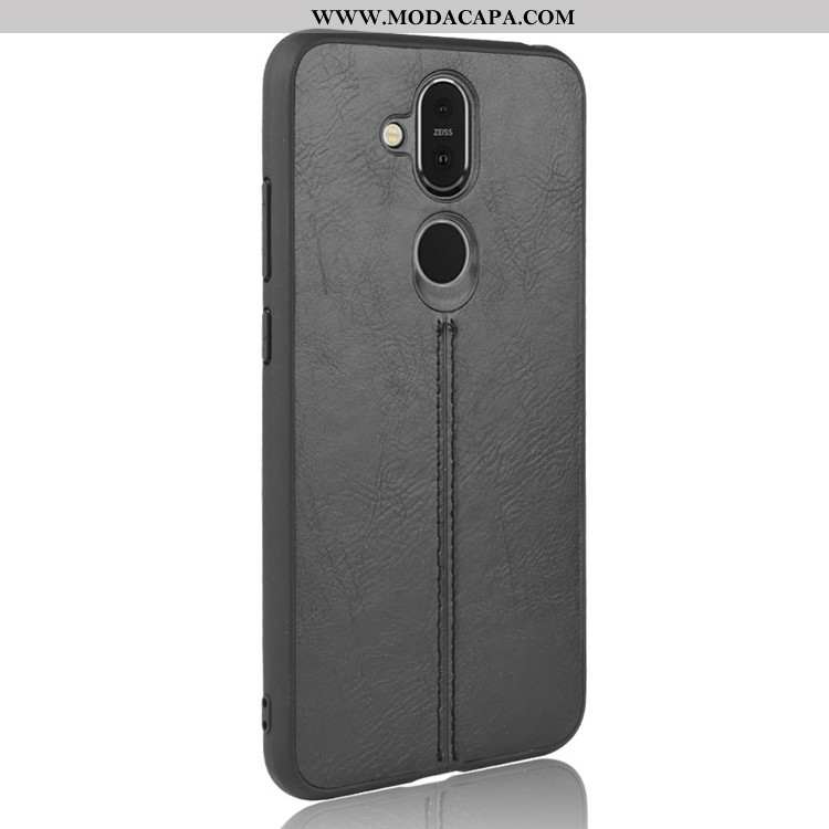 Capas Nokia 8.1 Couro Protetoras Completa Telemóvel Resistente Preto Cases Online