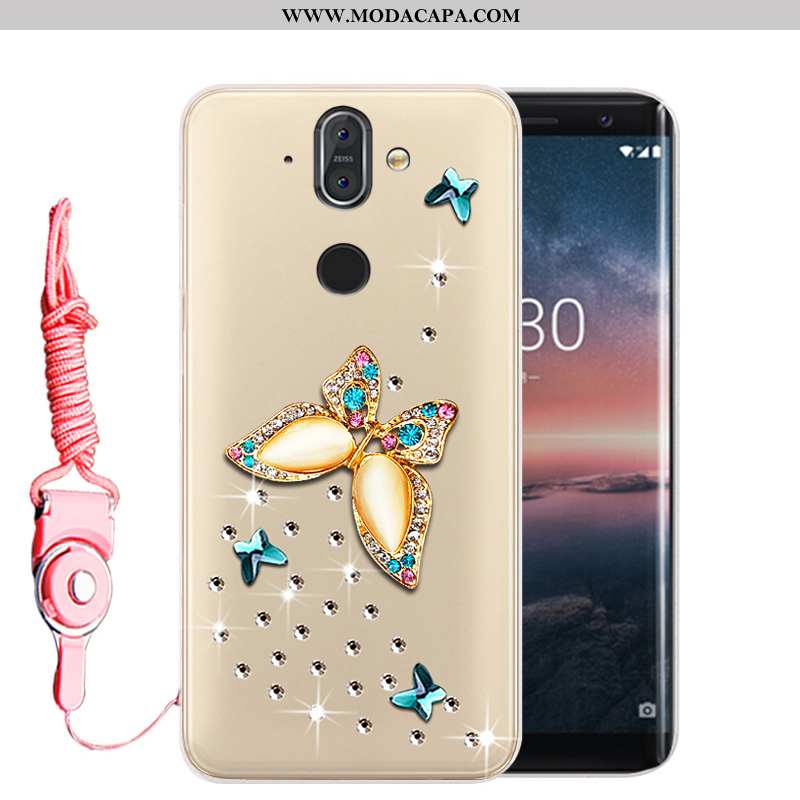 Capas Nokia 8 Sirocco Strass Antiqueda Cases Alta Telemóvel Soft Dourado Promoção