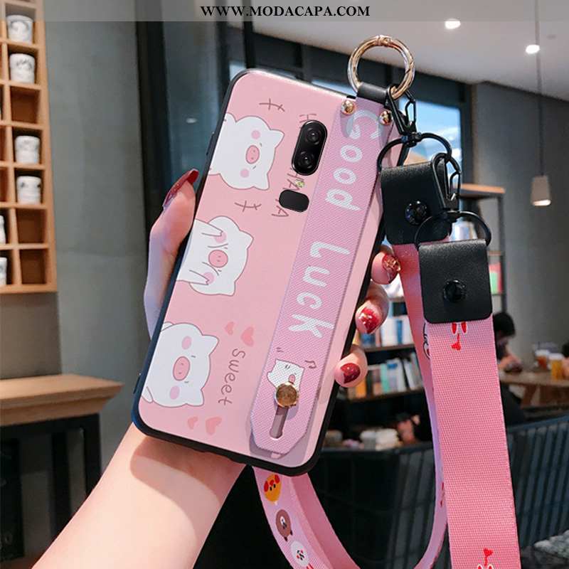 Capa Oneplus 6 Protetoras Cases Telemóvel Completa Silicone Wrisband Rosa Venda