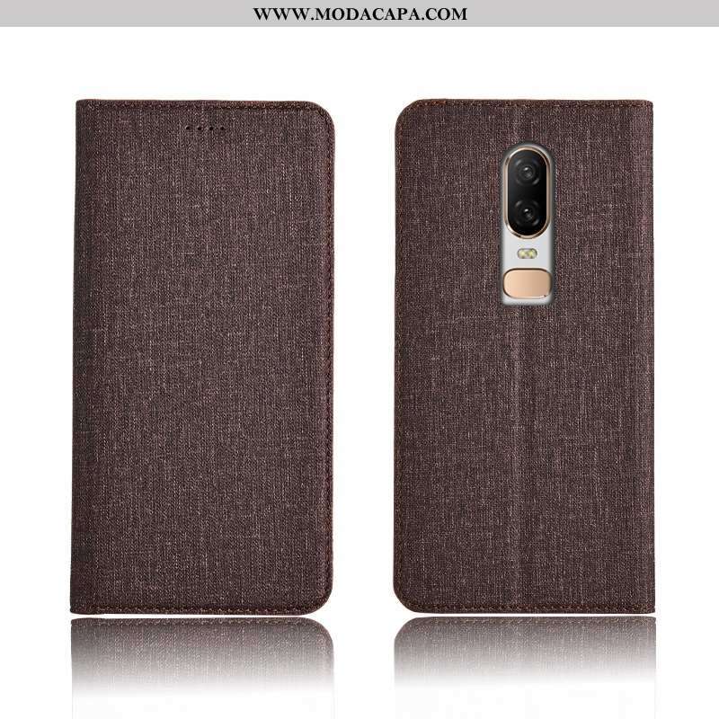 Capa Oneplus 6 Couro Cases Capas Linho Nova Completa Protetoras Venda