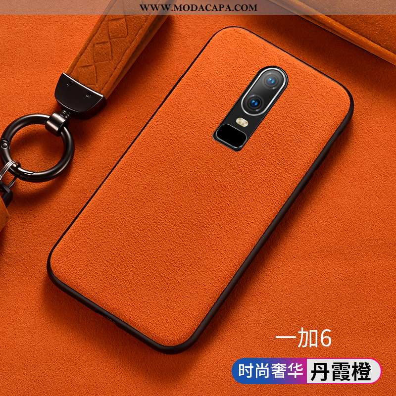 Capa Oneplus 6 Pele Cases Completa Capas Soft De Grau Laranja Barato