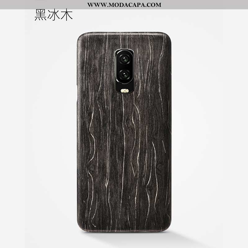 Capas Oneplus 6t Super Preto Telemóvel Madeira Antiqueda Completa Florida Online