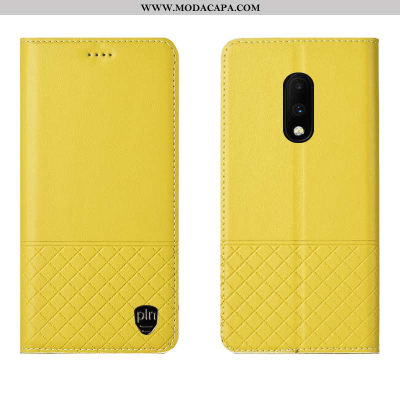 Capa Oneplus 7 Protetoras Completa Cover Telemóvel Antiqueda Amarela Couro Genuíno Venda