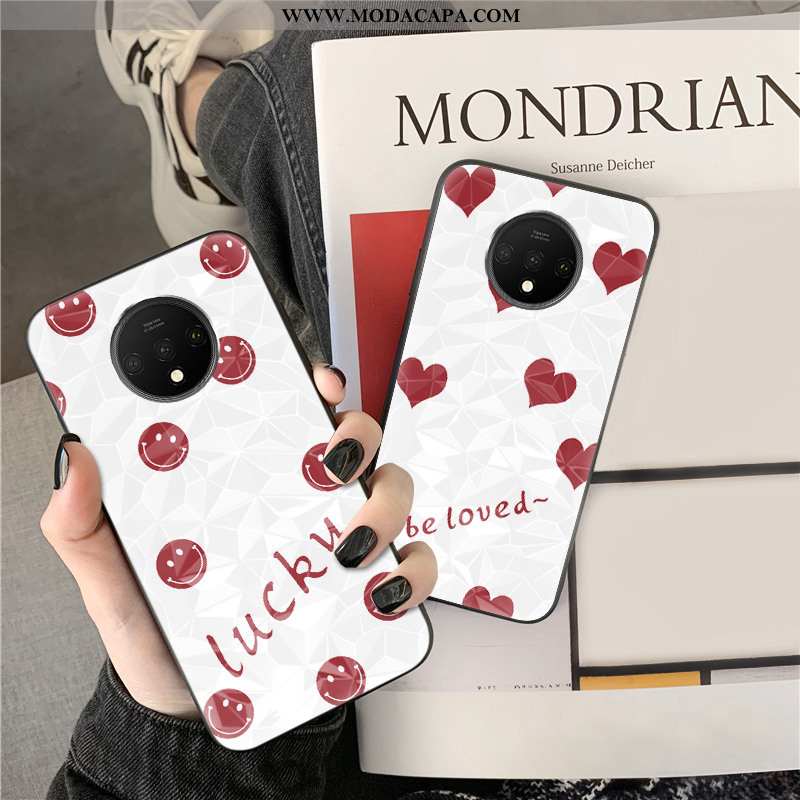 Capas Oneplus 7t Personalizada Vermelho Malha Diamante Quadriculada Telemóvel Baratos