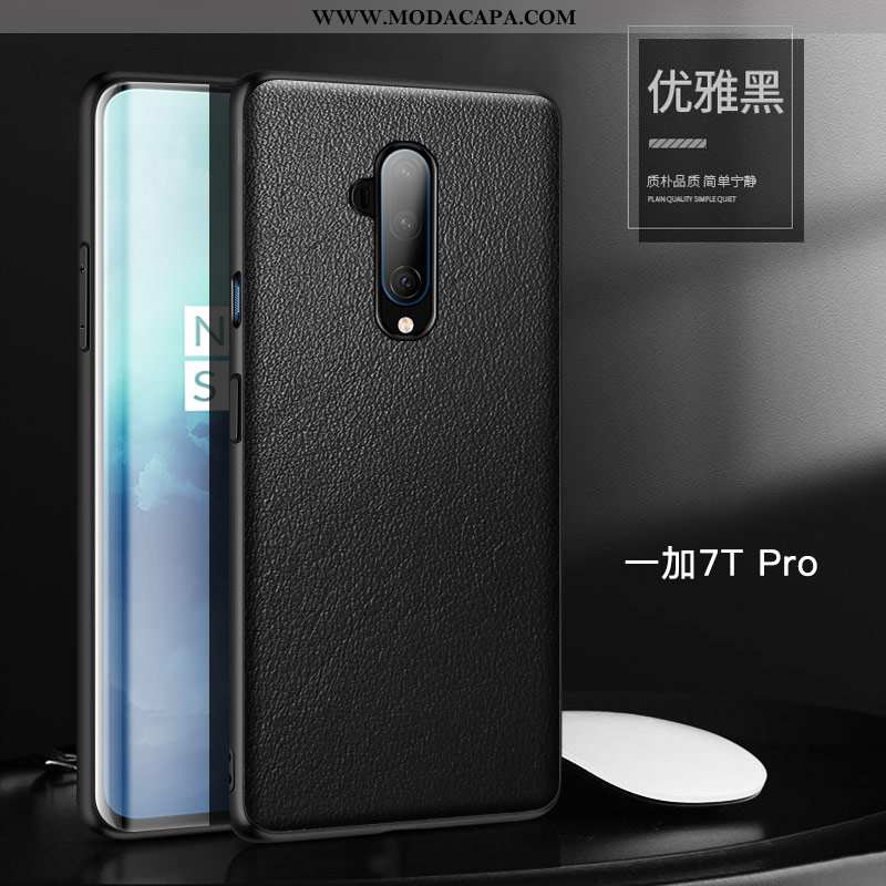 Capas Oneplus 7t Pro Couro Legitimo Personalizada Telemóvel Couro Tendencia Laranja Minimalista Onli