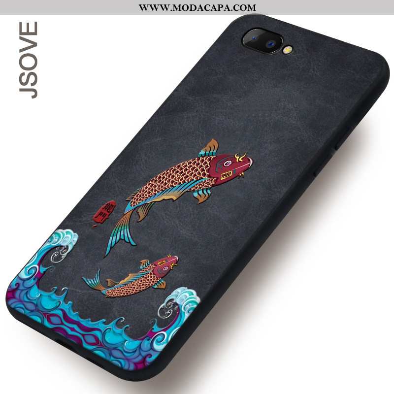 Capas Oppo A5 Protetoras Preto Malha Estilosas Personalizada Antiqueda Silicone Baratos