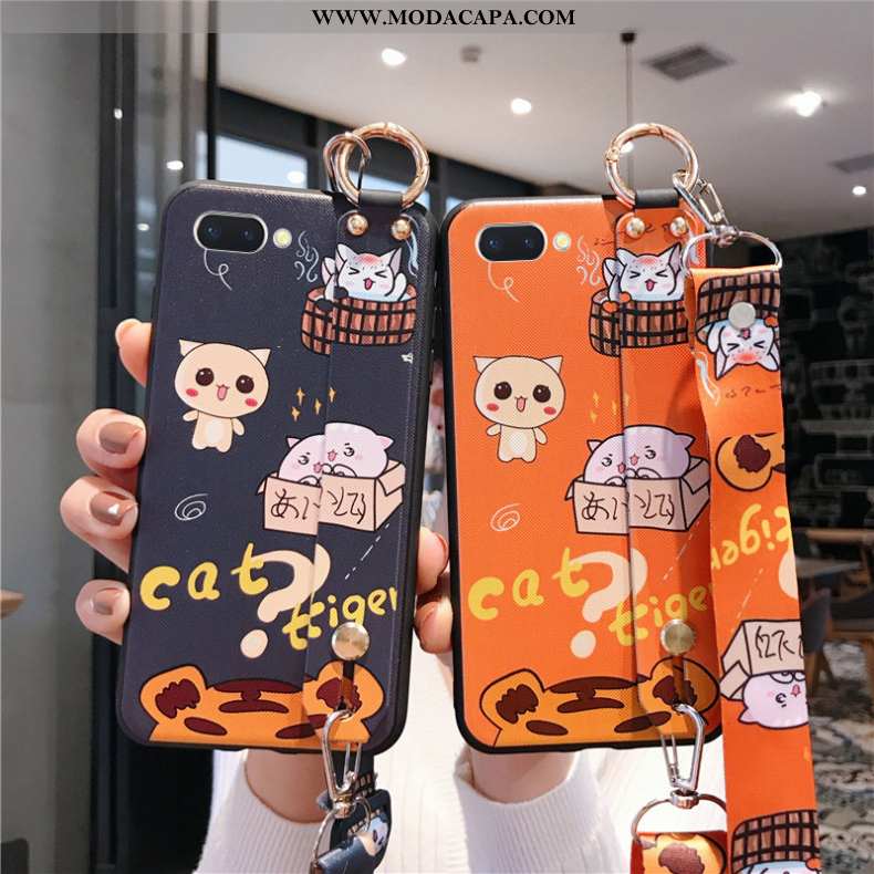 Capa Oppo A5 Cordao Cases Casal Suporte Silicone Wrisband Laranja Baratos