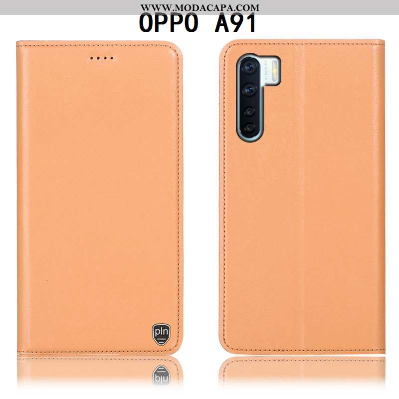 Capa Oppo A91 Couro Legitimo Antiqueda Protetoras Telemóvel Cover Amarela Capas Barato