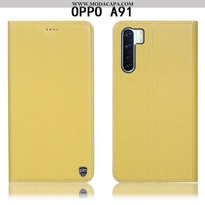 Capa Oppo A91 Couro Legitimo Antiqueda Protetoras Telemóvel Cover Amarela Capas Barato