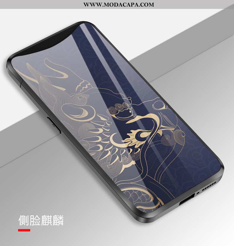 Capa Oppo Find X Vidro Personalizada Azul Escuro Lift Frente Capas Telemóvel Venda