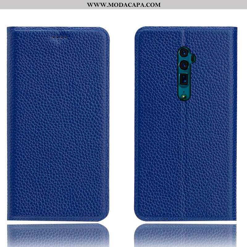 Capa Oppo Reno 10x Zoom Couro Legitimo Azul Escuro Protetoras Antiqueda Telemóvel Completa Capas Onl