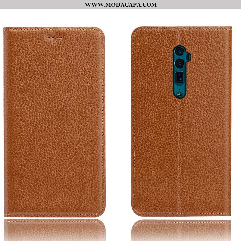 Capa Oppo Reno 10x Zoom Couro Legitimo Azul Escuro Protetoras Antiqueda Telemóvel Completa Capas Onl