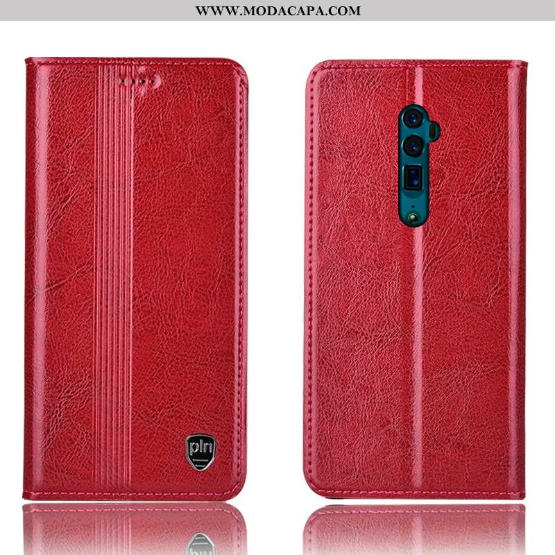 Capa Oppo Reno 10x Zoom Protetoras Vermelho Antiqueda Telemóvel Couro Genuíno Capas Completa Baratas