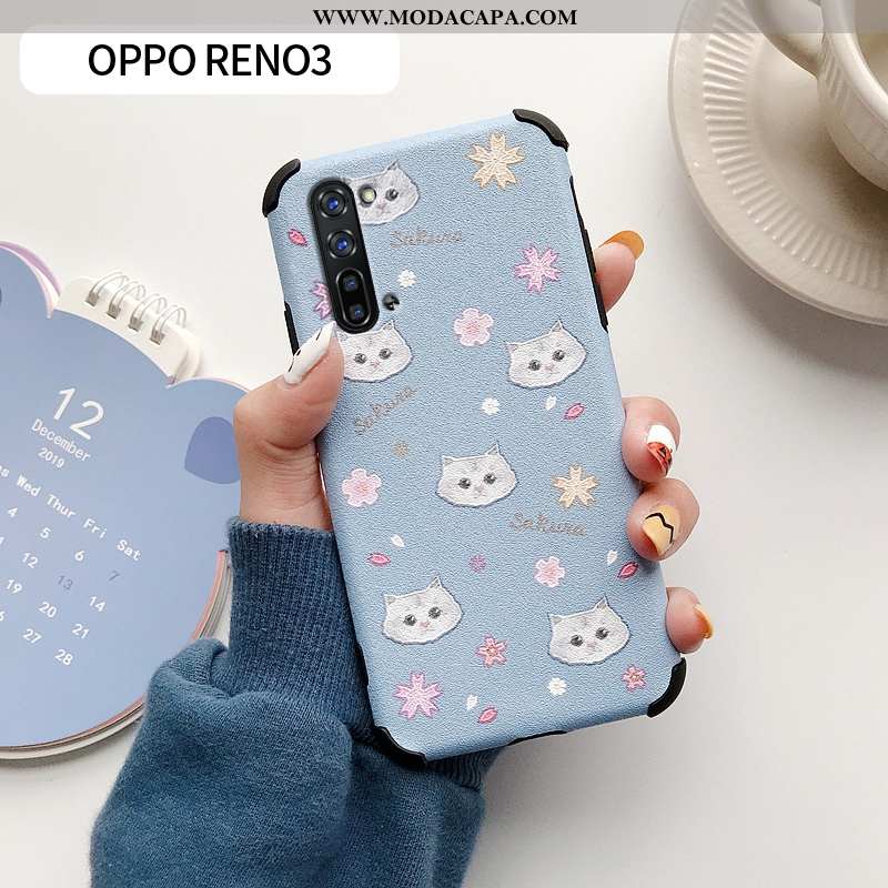 Capas Oppo Reno 3 Super Slim Cases Desenho Animado Telemóvel Telinha Gato Baratas