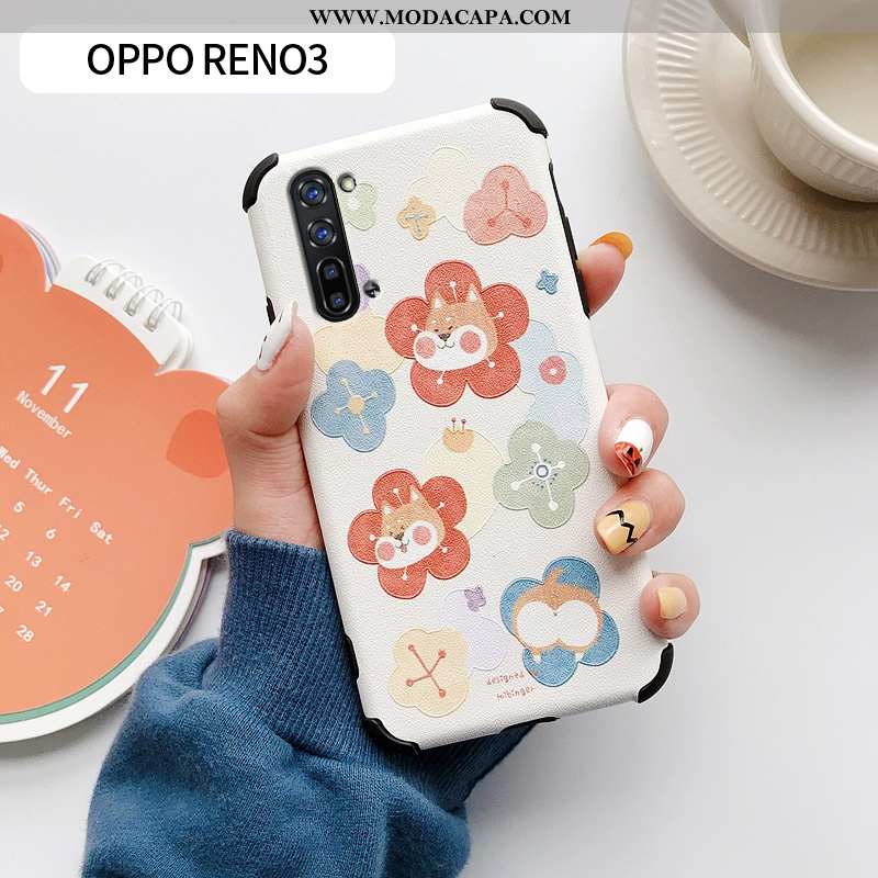 Capas Oppo Reno 3 Super Slim Cases Desenho Animado Telemóvel Telinha Gato Baratas