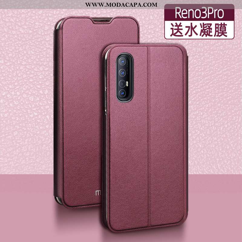 Capa Oppo Reno 3 Pro Couro Preto Completa Telemóvel Cover Nova Cases Baratas