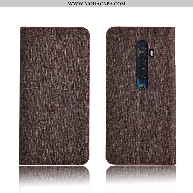 Capa Oppo Reno2 Linho Telemóvel Protetoras Cases Azul Escuro Completa Couro Venda