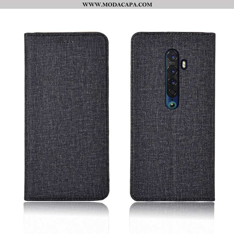 Capa Oppo Reno2 Linho Telemóvel Protetoras Cases Azul Escuro Completa Couro Venda