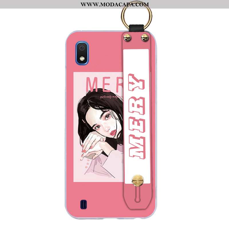 Capas Samsung Galaxy A10 Personalizado Silicone Rosa Tendencia Desenho Animado Completa Suporte Vend