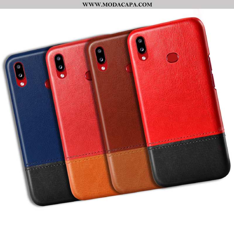 Capa Samsung Galaxy A10s Couro Capas Vermelho Telemóvel Costura Resistente Comprar