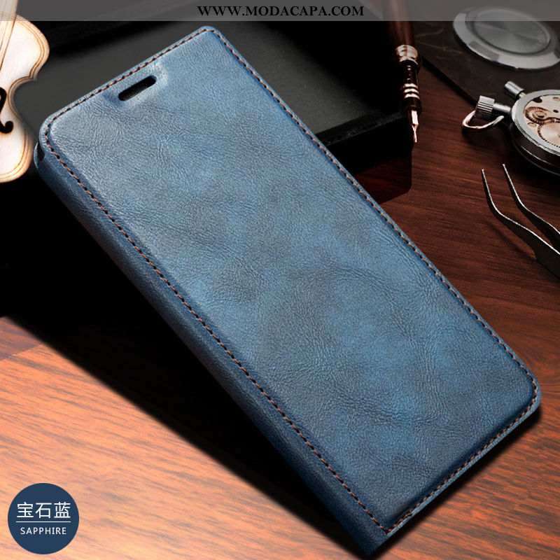 Capas Samsung Galaxy A20e Couro Legitimo Telemóvel Cases Azul Escuro Cover Baratos