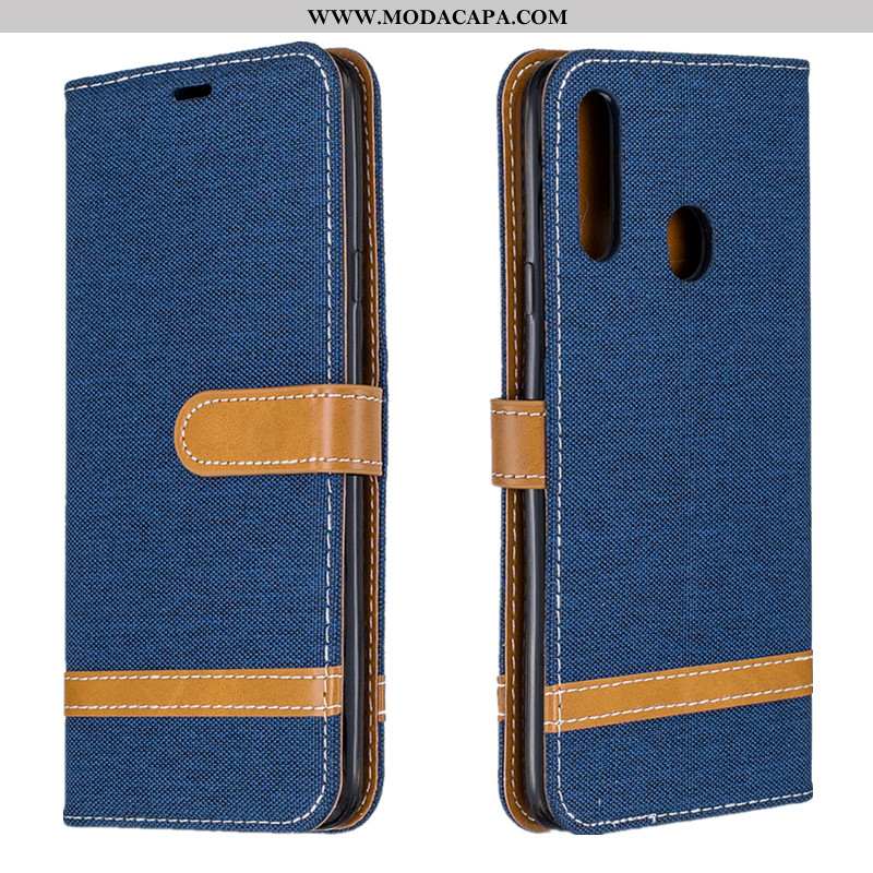 Capa Samsung Galaxy A20s Couro Tendencia Telemóvel Denim Azul Carteira Capas Promoção