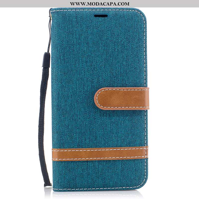 Capa Samsung Galaxy A20s Couro Tendencia Telemóvel Denim Azul Carteira Capas Promoção