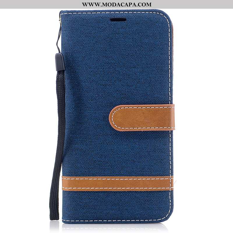 Capa Samsung Galaxy A20s Couro Tendencia Telemóvel Denim Azul Carteira Capas Promoção