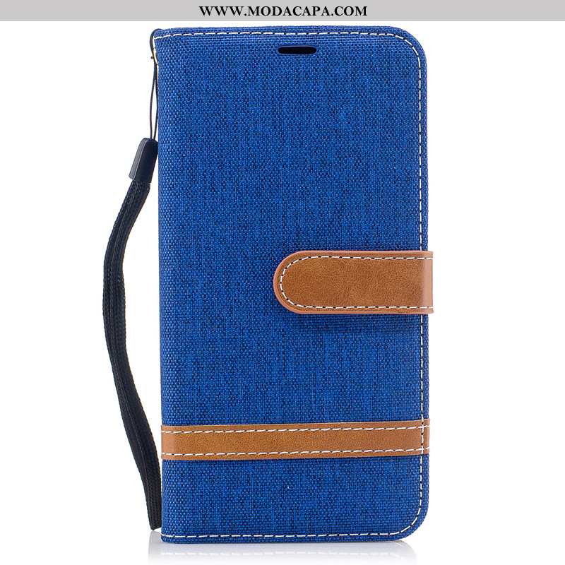 Capa Samsung Galaxy A20s Couro Tendencia Telemóvel Denim Azul Carteira Capas Promoção