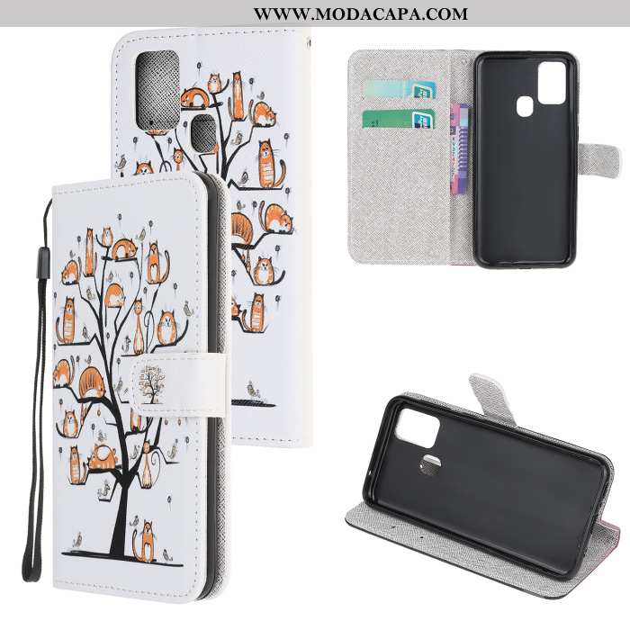 Capas Samsung Galaxy A21s Desenho Animado Protetoras Cases Couro Branco Cover Promoção