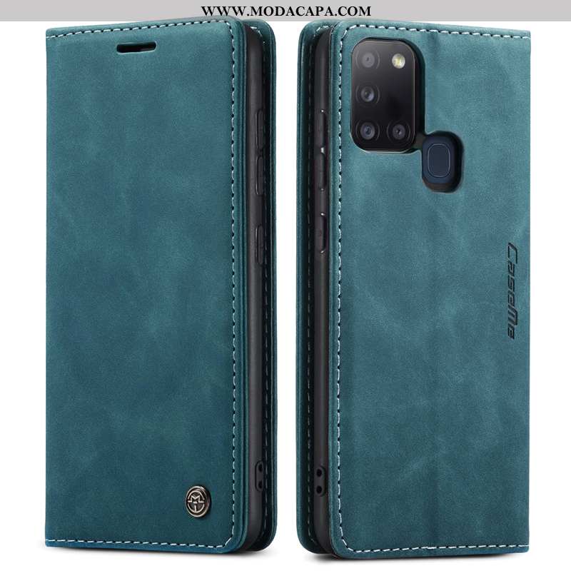 Capa Samsung Galaxy A21s Silicone Couro Genuíno Azul Antiqueda Cases Protetoras Completa Baratos