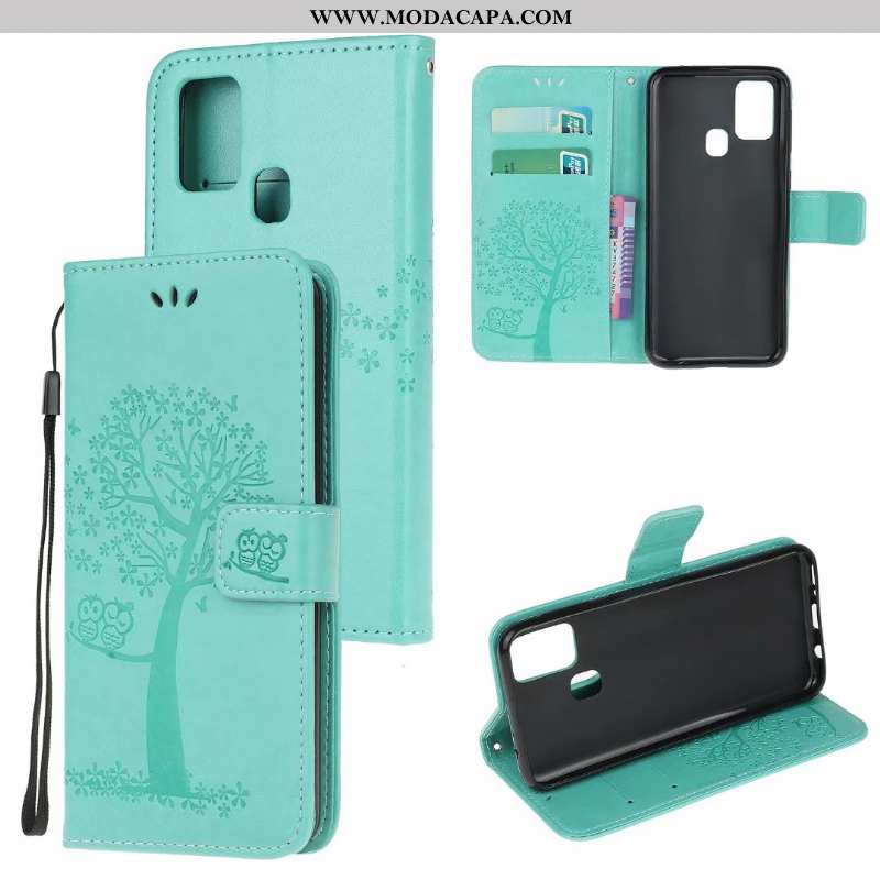 Capa Samsung Galaxy A21s Couro Soft Cases Verde Capas Antiqueda Carteira Venda