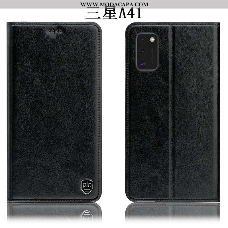 Capa Samsung Galaxy A41 Protetoras Tigrada Telemóvel Cases Antiqueda Preto Couro Legitimo Venda