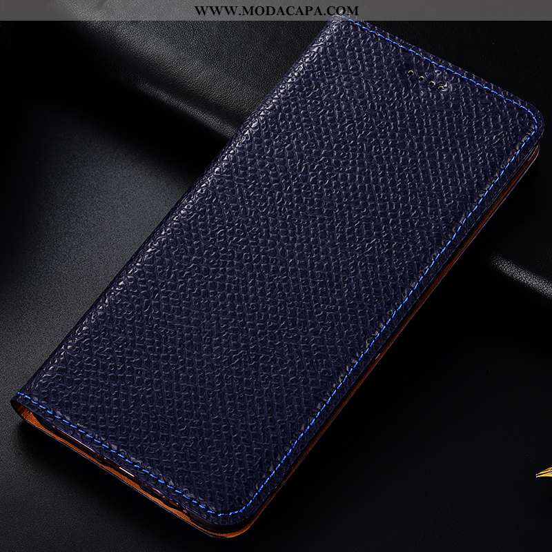 Capas Samsung Galaxy A50 Couro Legitimo Protetoras Telemóvel Completa Azul Escuro Malha Baratos