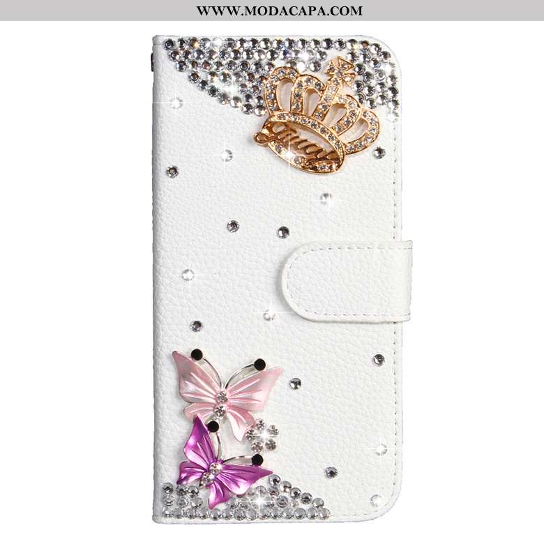 Capa Samsung Galaxy A50s Strass Branco Cases Cover Telemóvel Floral Couro Baratos