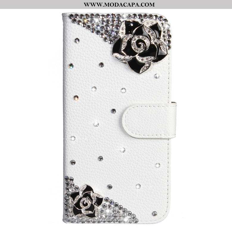 Capa Samsung Galaxy A50s Strass Branco Cases Cover Telemóvel Floral Couro Baratos