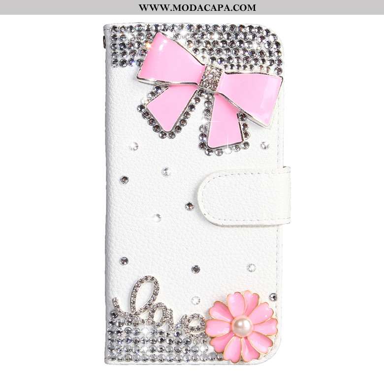 Capa Samsung Galaxy A50s Strass Branco Cases Cover Telemóvel Floral Couro Baratos